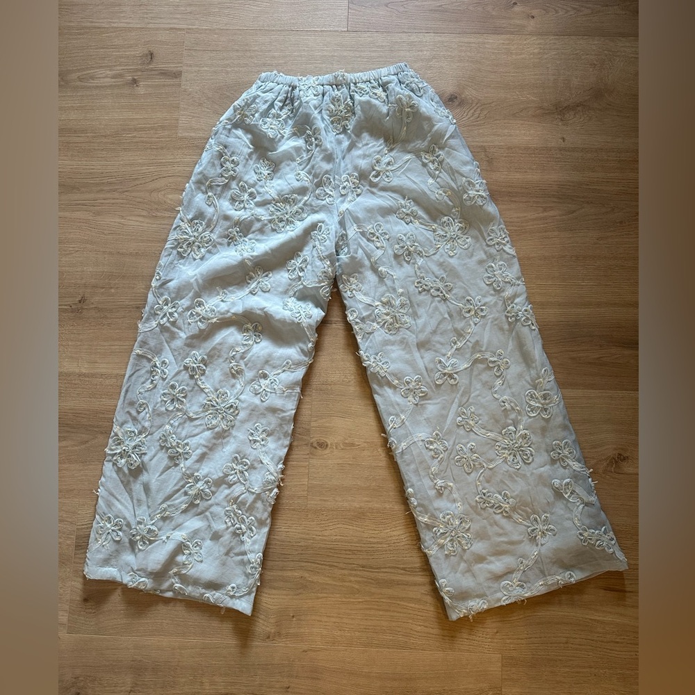 Women’s Petal & Pup Robin Soutache Wide Leg Pants In Light Blue Size Medium NWT - Picture 6 of 9